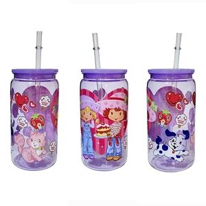 Strawberry Shortcake Purple Acrylic Plastic Tumbler Cup 16oz Pink Design